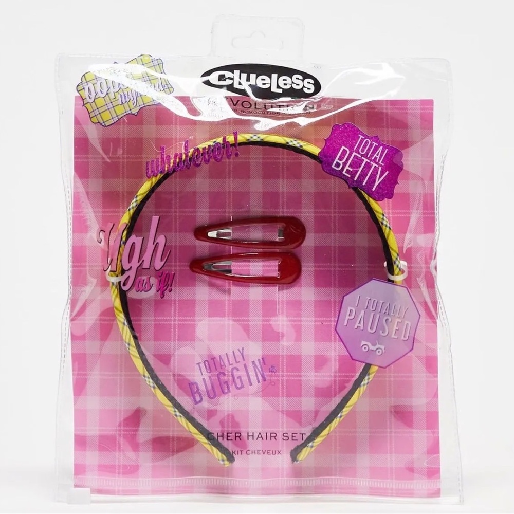 Clueless × Revolution “Cher”‎ 3-Piece Headband & Hair Clip Set — Yellow Plaid